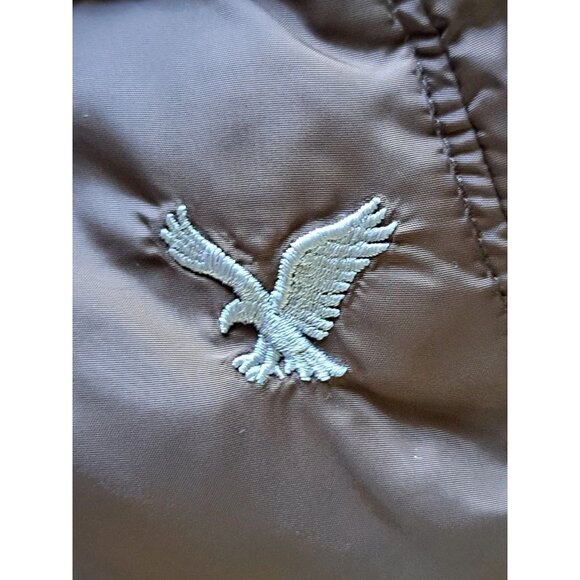 Y2K American Eagle Small Vest Sherpa Lined Collar Puffer Down Filled Brown - Picture 3 of 7